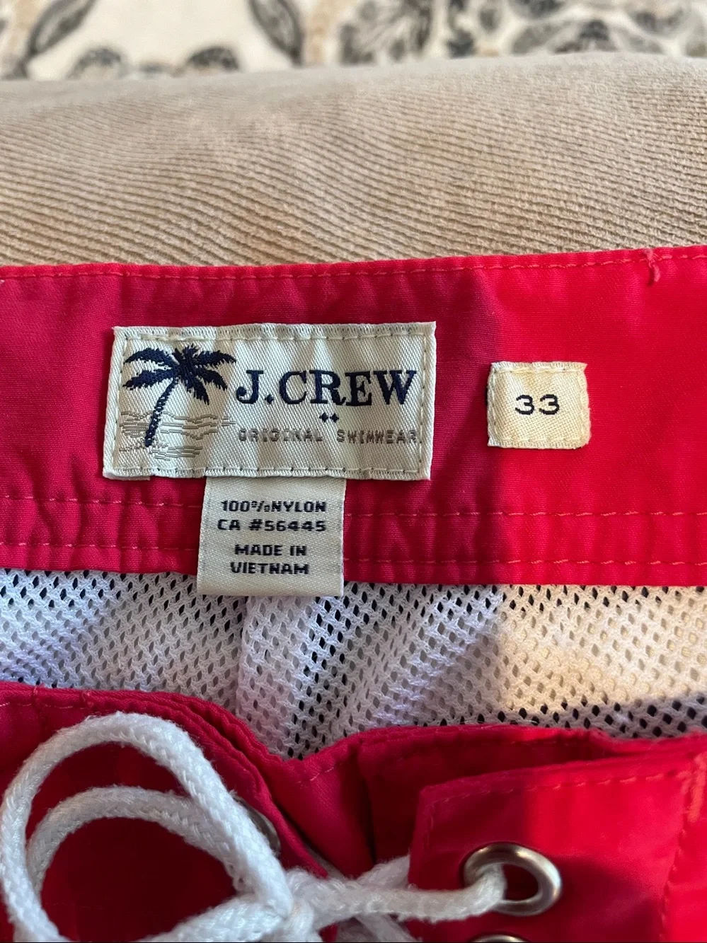 J. Crew Navy and White Striped Swim Trunks with‎ Red Waistband